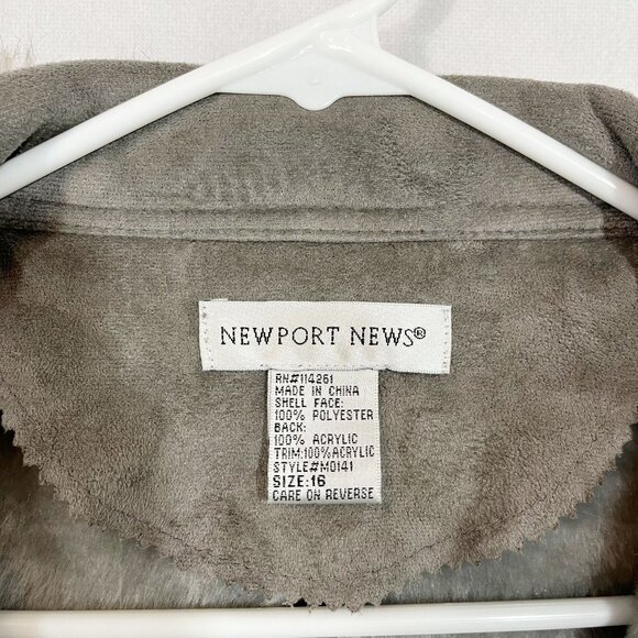 Vintage Newport News Gray Faux Suede & Fur Longline Coat Penny Lane Y2K Size 16 - Picture 6 of 8